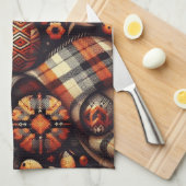 Linge De Cuisine Automne Plaid Feuilles Orange Black Motif (Quart Plié)