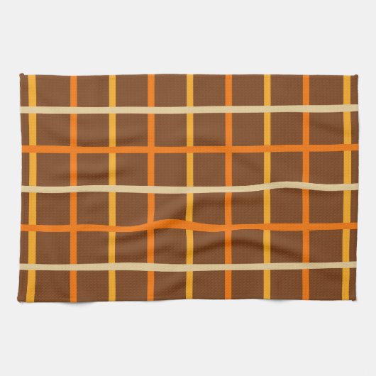 Linge De Cuisine Automne Plaid Motif en Orange Vert et Brown (Horizontal)