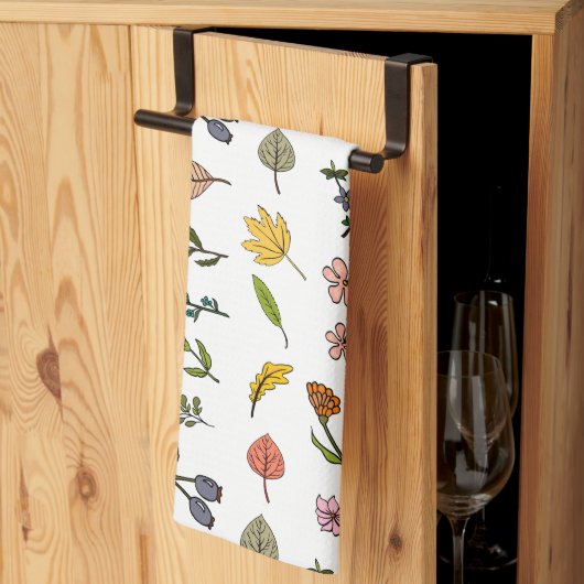 Linge De Cuisine automne rose rouge et jaune fleurs et feuilles (Pliage en tiers)