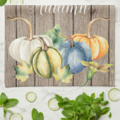 Linge De Cuisine Automne Vert Orange Citrouille Aquarelle Lt Bois (Plié)