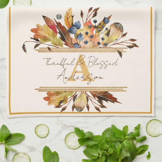 Linge De Cuisine Autumn leaves frame personalized (Plié)