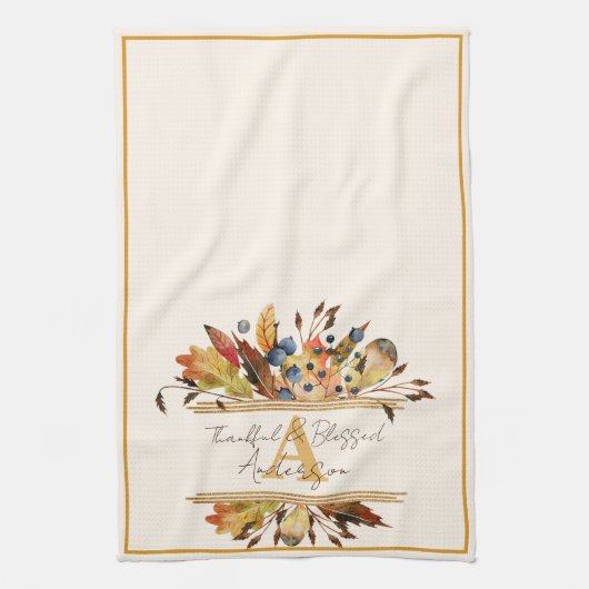 Linge De Cuisine Autumn leaves frame personalized (Vertical)