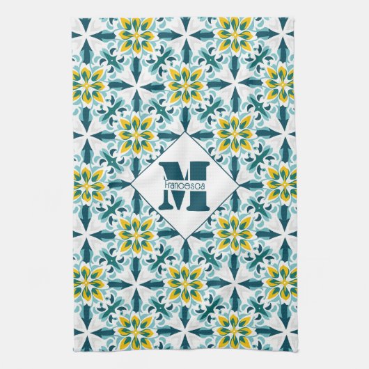 Linge De Cuisine Avec moogramme VerdeSol Azulejo Harmonie (Vertical)