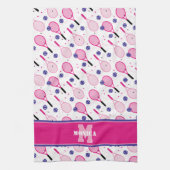 Linge De Cuisine Avec nom & initiale, raquettes de tennis rose & vi (Vertical)