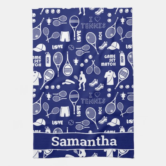 Linge De Cuisine Avec son nom 🎾 bleu et blanc 🎾 (Vertical)