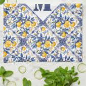Linge De Cuisine Avec texte et 🍋 initial Lemon Azulejo avec bleu (Plié)
