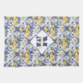 Linge De Cuisine Avec texte et 🍋 initial Lemon Azulejo avec bleu (Horizontal)
