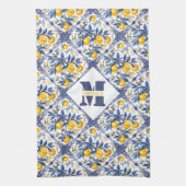 Linge De Cuisine Avec texte et 🍋 initial Lemon Azulejo avec bleu (Vertical)