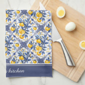 Linge De Cuisine Avec texte 🍋 Lemon Azulejo avec éléments bleus (Quart Plié)