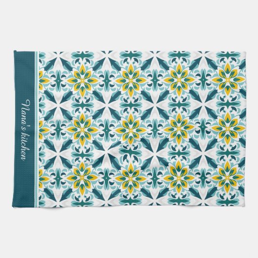 Linge De Cuisine Avec texte VerdeSol Azulejo Harmony (Horizontal)