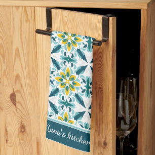 Linge De Cuisine Avec texte VerdeSol Azulejo Harmony