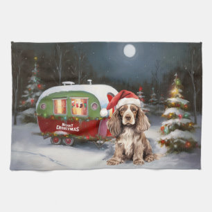 Linge De Cuisine Aventure de Noël de la caravane de Cocker Spaniel