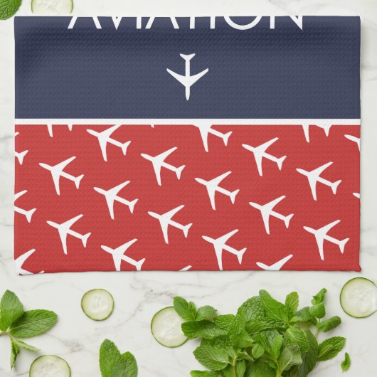 Linge De Cuisine Avion pilote à plan blanc funky (Plié)