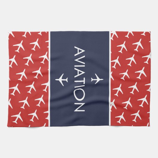 Linge De Cuisine Avion pilote à plan blanc funky (Horizontal)