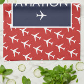 Linge De Cuisine Avion pilote à plan blanc funky (Plié)