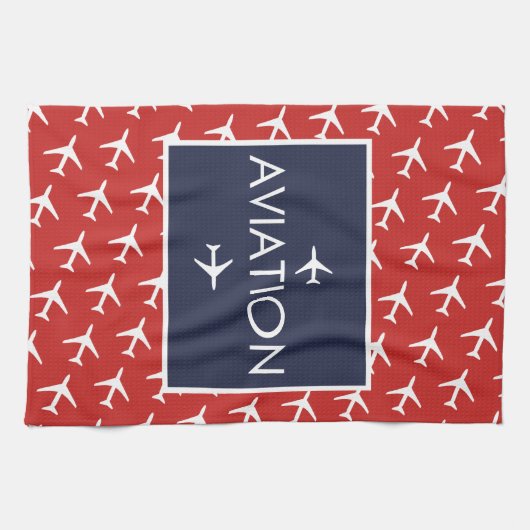 Linge De Cuisine Avion pilote à plan blanc funky (Horizontal)