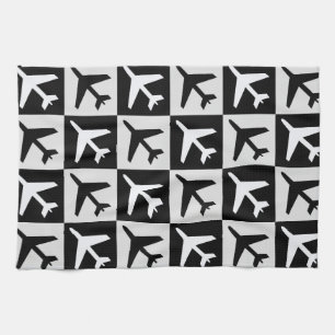 Linge De Cuisine Avions à réaction d'aviation noir et blanc géométr
