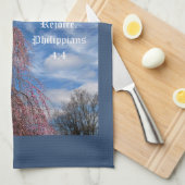 Linge De Cuisine Avril Ciel avec Philippiens 4:4 (Quart Plié)