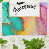 Linge De Cuisine Awesome rose et turquoise Aquarelle Abstraite (Plié)