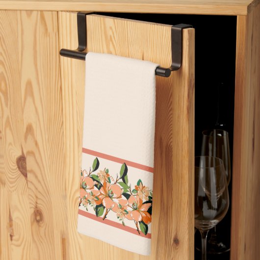 Linge De Cuisine Azalée Abricot sur Crème (Pliage en tiers)