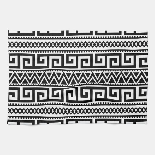 Linge De Cuisine Aztec Boho, Motif tribal géométrique noir blanc (Horizontal)
