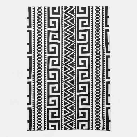 Linge De Cuisine Aztec Boho, Motif tribal géométrique noir blanc (Vertical)