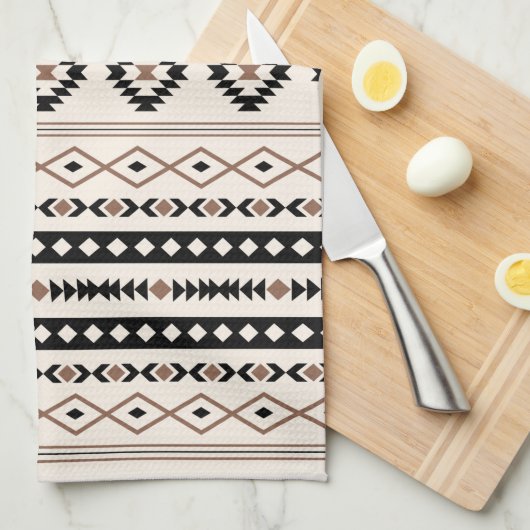 Linge De Cuisine Aztec Brown Crème Noire Motifs Mixtes V Motif (Quart Plié)