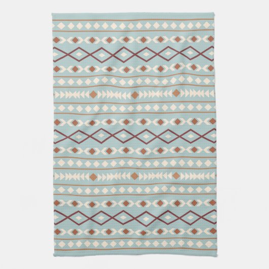 Linge De Cuisine Aztec Formes Motif Rusts Crème Turquoise-Bleu (Vertical)