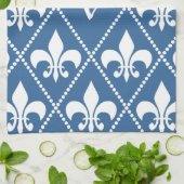 Linge De Cuisine Azure Fleur de Lis avec monogramme initial (Plié)