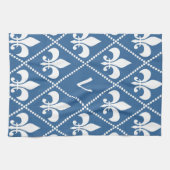 Linge De Cuisine Azure Fleur de Lis avec monogramme initial (Horizontal)