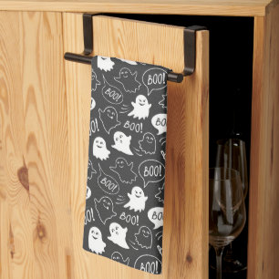Linge De Cuisine B&W Cute Doodle Halloween Motif
