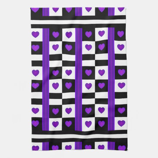 Linge De Cuisine B&W Purple Hearts Beating (Vertical)