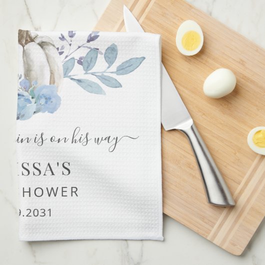 Linge De Cuisine Baby shower Fleurs de citrouille Bleu poussiéreux (Quart Plié)