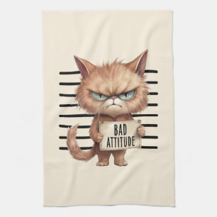 Linge De Cuisine Bad Attitude Chat Mugshot - Drôle Feline Design
