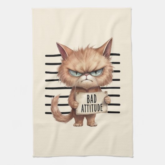 Linge De Cuisine Bad Attitude Chat Mugshot - Drôle Feline Design (Vertical)