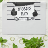 Linge De Cuisine Bad Cattitude - Mugshot de chat noir (Plié)