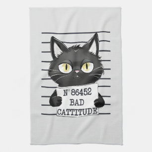 Linge De Cuisine Bad Cattitude - Mugshot de chat noir