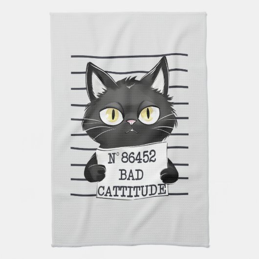 Linge De Cuisine Bad Cattitude - Mugshot de chat noir (Vertical)