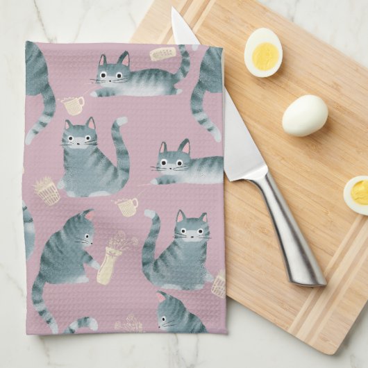 Linge De Cuisine Bad Grey Tabby Chats Frapper Tout (Quart Plié)
