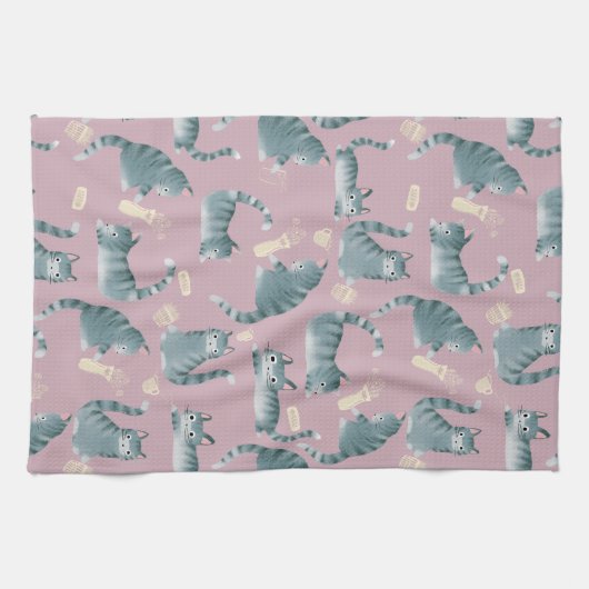 Linge De Cuisine Bad Grey Tabby Chats Frapper Tout (Horizontal)