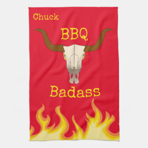 Linge De Cuisine Badass barbecue crâne de vache flamboyante