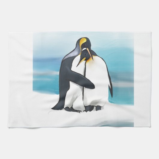 Linge De Cuisine Baisers d'amour de pingouin (Horizontal)