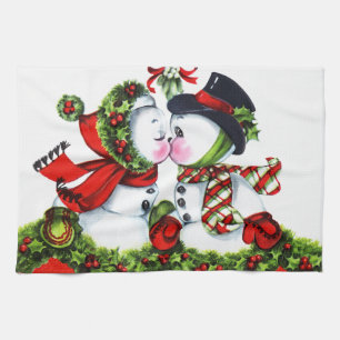 Linge De Cuisine Baisers des couples de bonhomme de neige