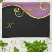 Linge De Cuisine Balayage noir violet avec initiale(s) (Plié)