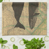 Linge De Cuisine Baleine antique Vie marine (Plié)