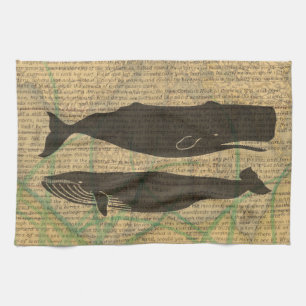 Linge De Cuisine Baleine antique Vie marine