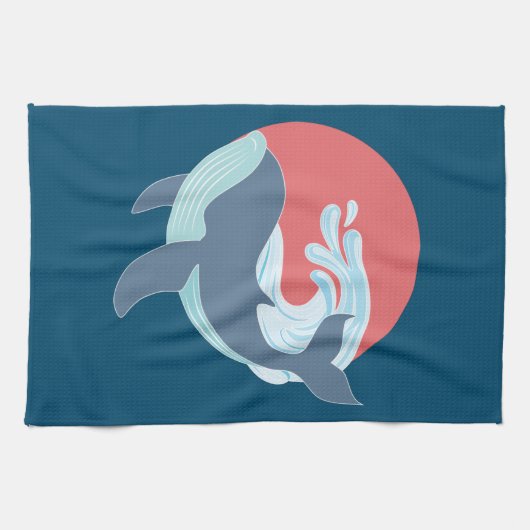 Linge De Cuisine  baleine bleue nageant  (Horizontal)