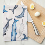 Linge De Cuisine Baleines aquarelles (Quart Plié)