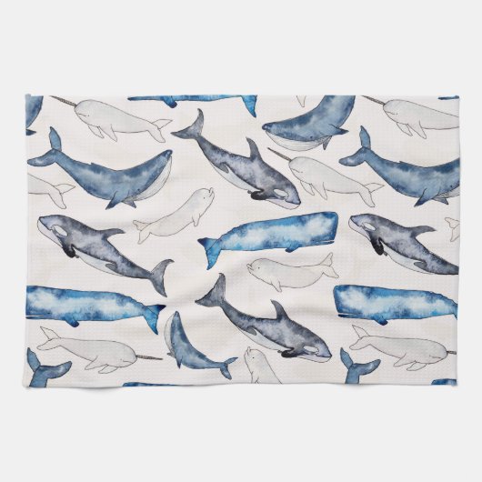 Linge De Cuisine Baleines aquarelles (Horizontal)