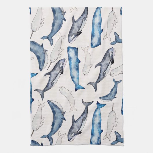 Linge De Cuisine Baleines aquarelles (Vertical)